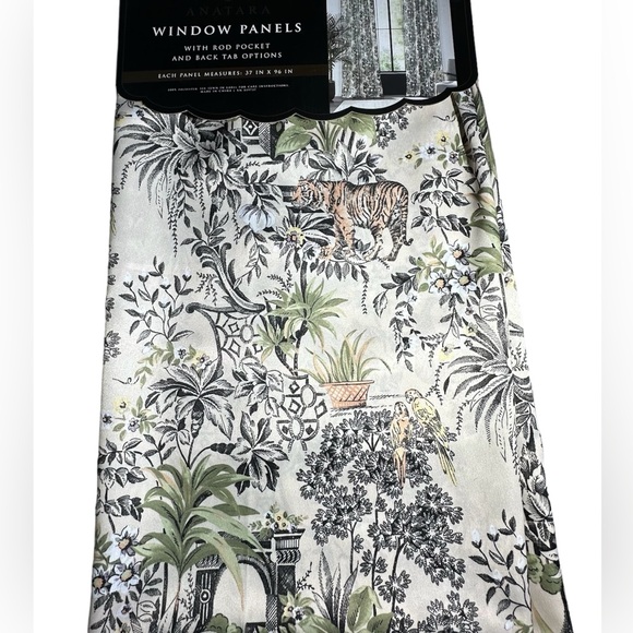 Anatara Window Panels 96 inch Tiger Safari Tropical Black Damask Curtain Drapes - Picture 4 of 5